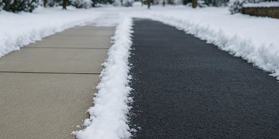 Comparison of concrete and asphalt driveways showing winter performance in NJ
