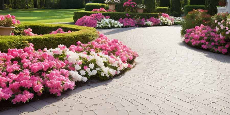 patio with brick paving and plants