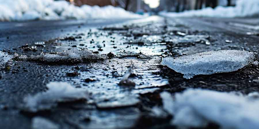 melting snow reveals cracks