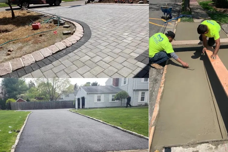 Side-by-side comparison of asphalt, concrete, and paver driveways in New Jersey, highlighting cost, durability, and curb appeal. 