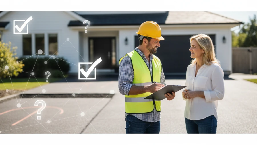 NVN Paving contractor and homeowner discussing driveway paving options, symbolizing answers to frequently asked questions about costs in Somerset County, New Jersey.