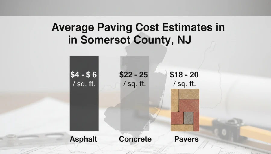 Infographic displaying average paving cost estimates per square foot for asphalt, concrete, and pavers in Somerset County, New Jersey.